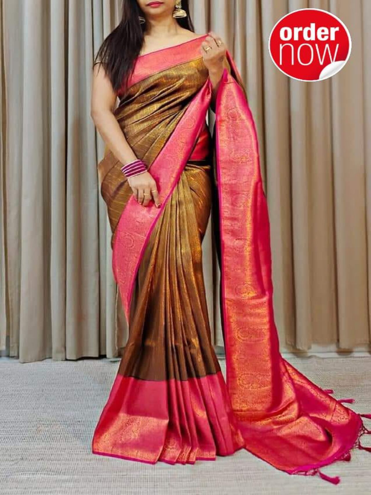 Authentic Soft Banarasi Silk Saree | BROWN