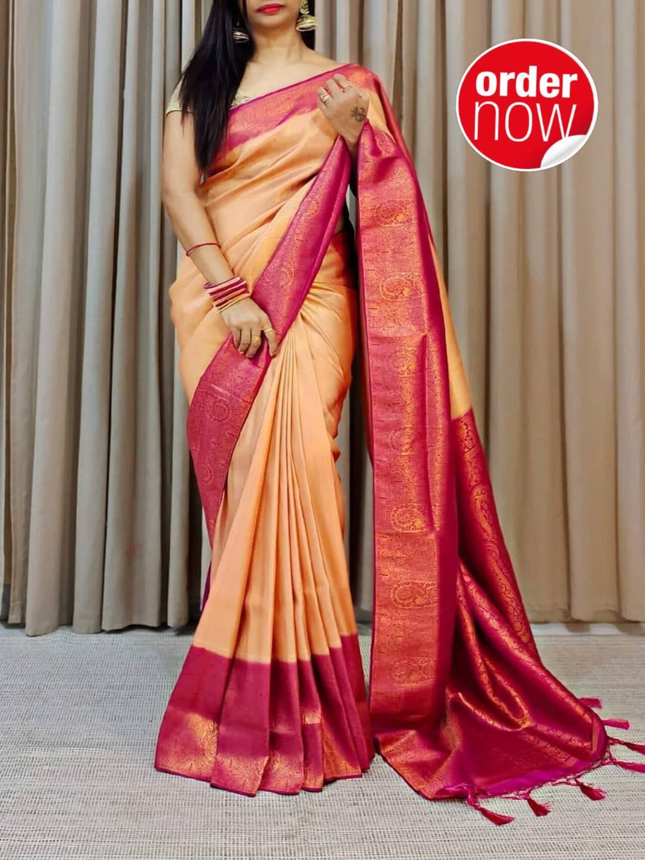 Authentic Soft Banarasi Silk Saree | Beige